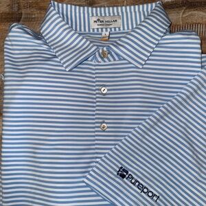 Peter Millar Summer Comfort Polo Large Blue White Stripe Performance Golf Shirt
